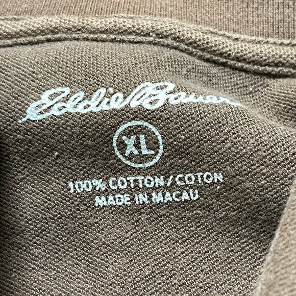 Eddie Bauer Polo Shirt XL Brown Striped Short Sleeves Cotton Y2K Preppy Retro - Picture 6 of 6